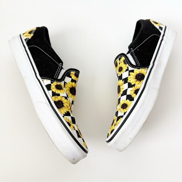 Vans Checker Flower Sunflower Slip On Skate Sneakers - Picture 6 of 8